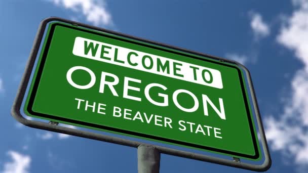 Bienvenue Oregon État Castor Road Sign Close Animation Réaliste — Video