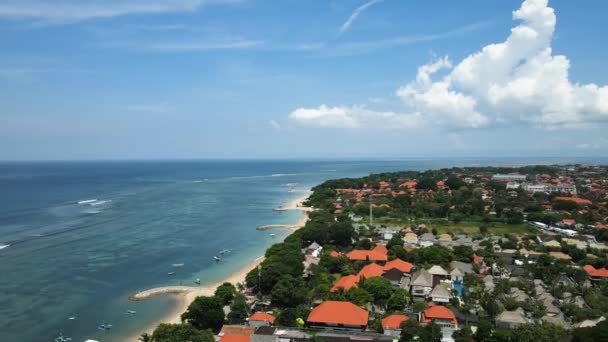 Drone Vista Aérea Sanur Beach Bali Island Indonésia Paisagem Tropical — Vídeo de Stock