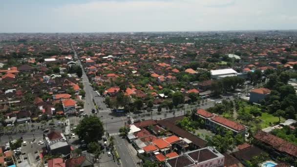 Aerial View Sanur Bali Island Indonesia Bypass Intersection Traffic Residential — Stock Video