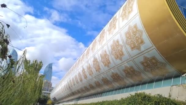 Baku Ázerbájdžán Národní Koberec Muzeum Budovy Unikátní Exteriér Slunný Den — Stock video