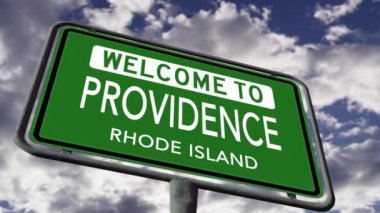 Welcome to Providence, Rhode Island USA City Road Sign, Close Up Realistic 3d Animation