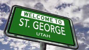 Welcome to St. George, Utah. USA City Road Sign Close Up, Realistic 3d Animation 4k