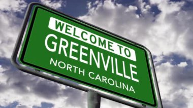 Welcome to Greenville North Carolina. USA City Road Sign Close Up, Realistic 3d Animation