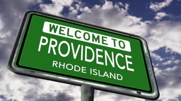 Welcome Providence Rhode Island Usa City Road Sign Close Realistic — стоковое видео
