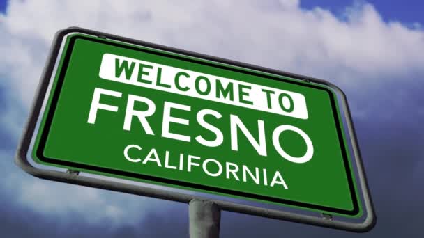 Welcome Fresno California City Road Sign Close Realistic Animation — Stok video