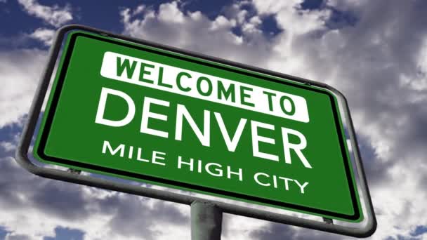 Welcome Denver Colorado Mile High City Usa Road Sign Close — Stock video