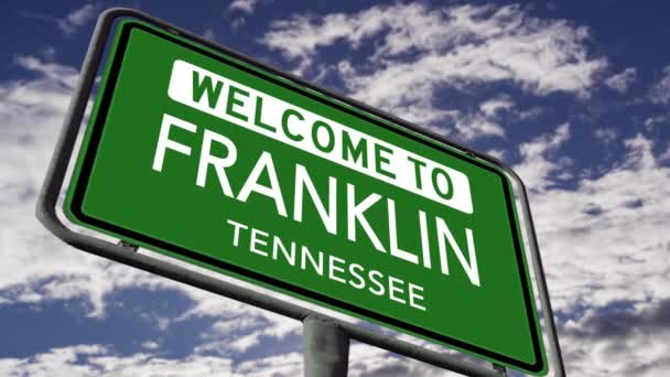 Welcome Franklin Tennessee Road Sign Close Realistic Animation — Stockvideo