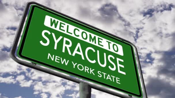 Welcome Syracuse New York State Usa City Road Sign Close — Video Stock