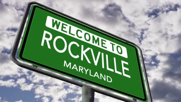 Welcome Rockville Maryland Usa City Road Sign Close Realistic Animation — Vídeos de Stock