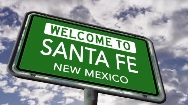 Welcome Santa New Mexico City Road Sign Close Realistic Animation — Vídeos de Stock