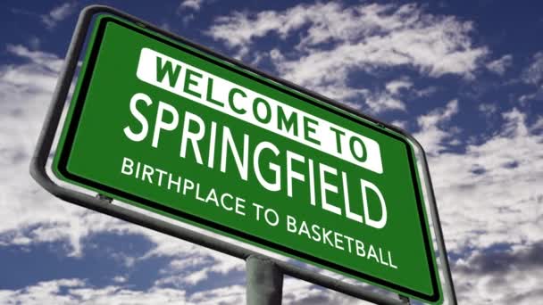 Welcome Springfield Massachusetts Birthplace Basketball Usa City Road Sign Close — Stockvideo