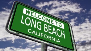 Welcome to Long Beach, California, US City Road Sign Close Up Realistic 3D Animation 4K