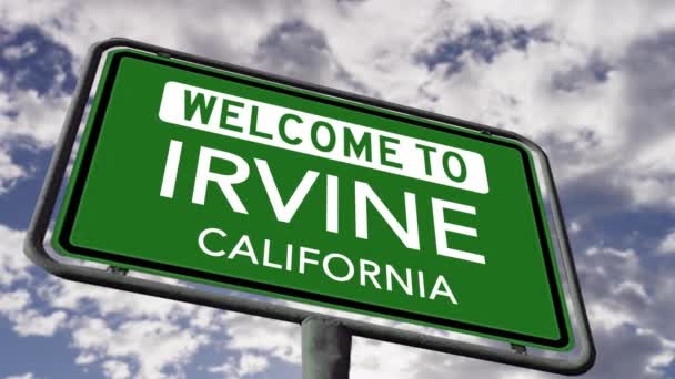 Welcome Irvine California City Road Sign Close Realistic Animation — Stockvideo