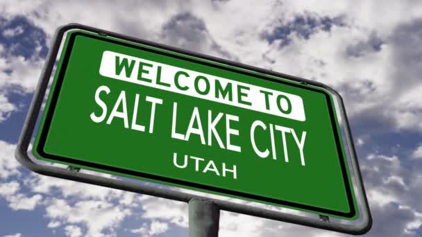 Welcome Salt Lake City Utah Usa Road Sign Close Realistic — Stok video
