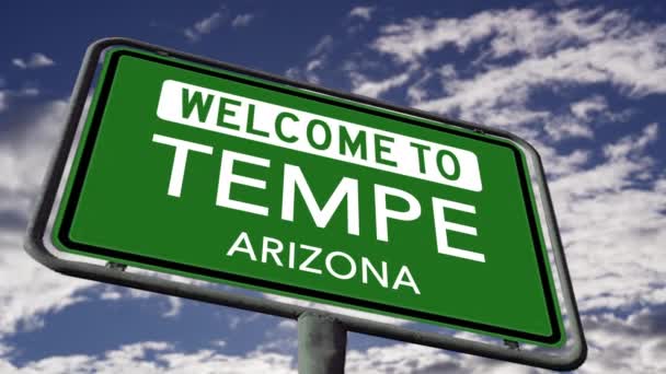 Welcome Tempe Arizona Usa City Road Sign Close Realistic Animation — 图库视频影像