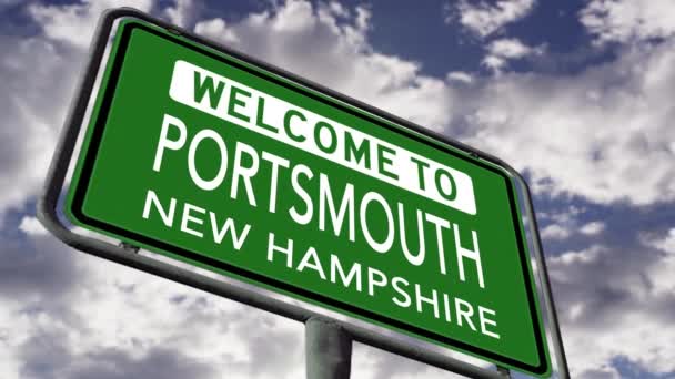 Welcome Portsmouth New Hampshire Usa City Road Sign Close Realistic — стокове відео