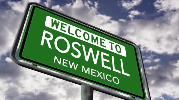 Welcome Roswell New Mexico Usa City Road Sign Close Realistic — Vídeo de Stock