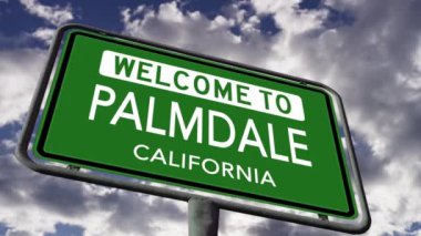 Palmdale California ABD Yol Tabelasına hoş geldiniz, Düşük Açılı Gerçekçi 3D Animasyon 4k