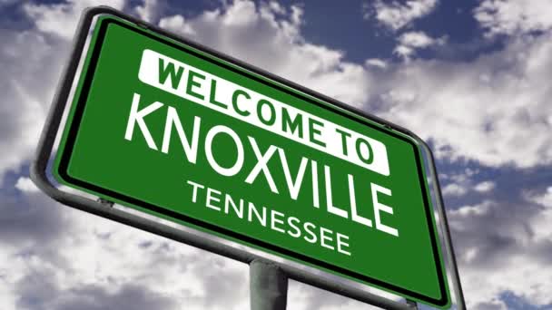 Welcome Knoxville Tennessee City Road Sign Close Realistic Animation — Stock Video