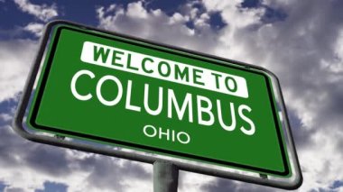 Columbus, Ohio 'ya hoş geldiniz, ABD Şehir Yolu İşareti Yakından, Gerçekçi 3D Animasyon 4k