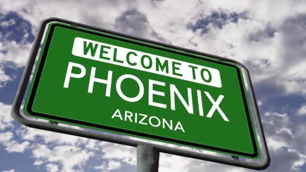 Bem Vindo Phoenix Arizona Eua City Road Sign Realistic Animation — Vídeo de Stock