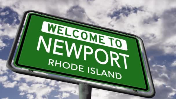 Vítejte Newportu Rhode Island City Road Sign Close Realistic Animation — Stock video
