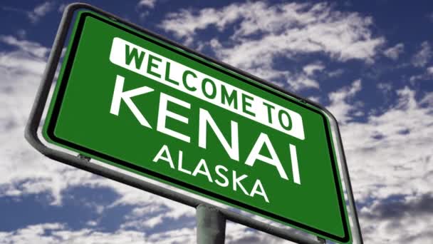 Vítejte Kenai Aljaška Usa City Road Sign Close Realistic Animation — Stock video