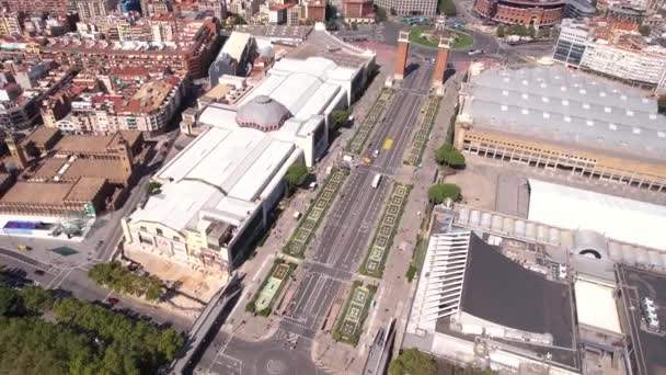 Placa Despanya Barcelona Spain Aerial View Famous Square Buildings Hot — Stock Video