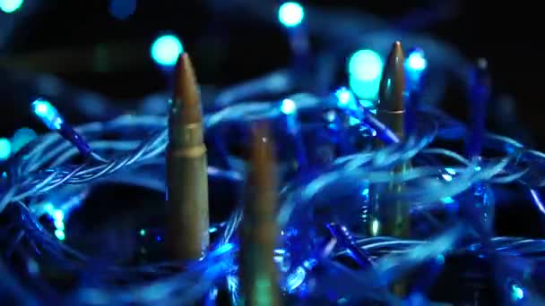 War Christmas Holidays Concept Bullets Lights Dekoráció Close — Stock videók