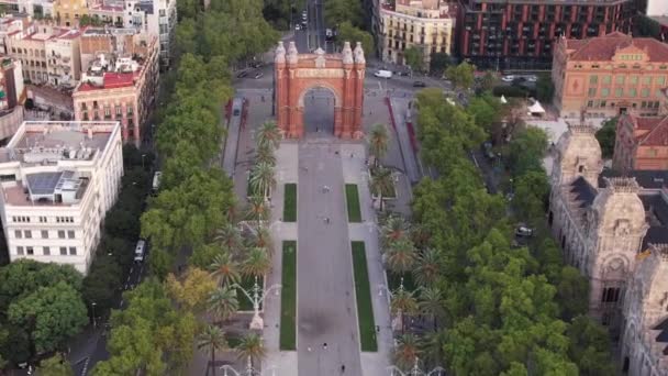 Aerial View Arc Triomf Barcelona Spain Triumphal Arch Promenade Drone — Stock video