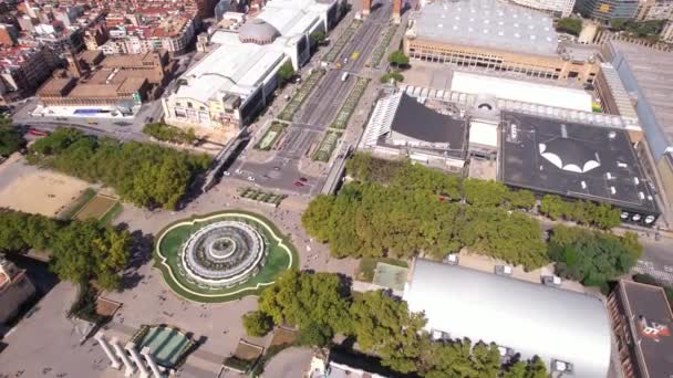 Plaza Espana Magic Fountain Barcelona Spain Drone Aerial View — Stock Video