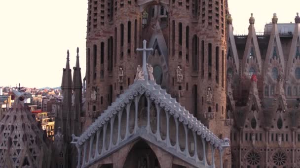 Barcelona Spain Sagrada Familia Done Aerial View Iconic Landmark Exterior — стоковое видео
