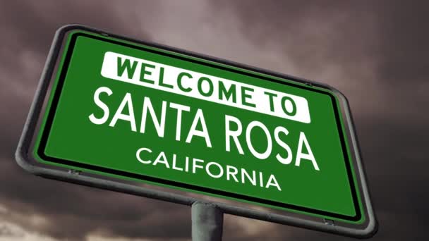 Welcome Santa Rosa California Road Sign Smoke Dark Sky Realistic — Stock Video