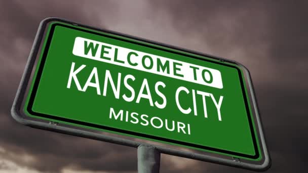 Witamy Kansas City Missouri City Road Sign Close Realistyczna Animacja — Wideo stockowe