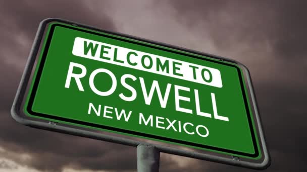 Benvenuti Roswell New Mexico City Road Sign Dark Stormy Clouds — Video Stock