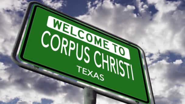 Witamy Corpus Christi Teksasie Stany Zjednoczone City Road Sign Close — Wideo stockowe