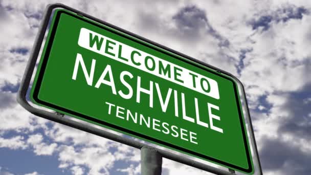 Welcome Nashville Tennessee Usa City Road Sign Close Realistik Animation — Stok Video