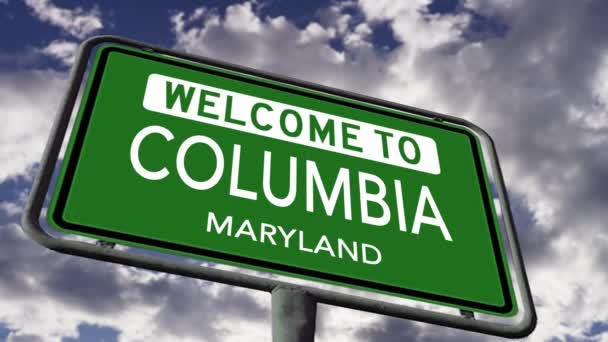 Vítejte Columbia Maryland Usa City Road Sign Realistické Animace — Stock video