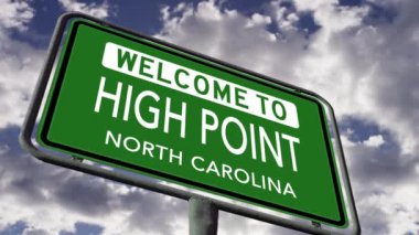 High Point, Kuzey Carolina 'ya hoş geldiniz. ABD Şehir Yolu İşareti Kapan, Gerçekçi 3D Animasyon 4k