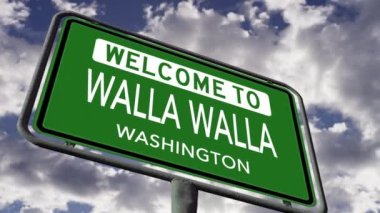 Walla Walla, Washington 'a hoş geldiniz. ABD Şehir Yolu İşareti Kapalı, Gerçekçi 3D Animasyon