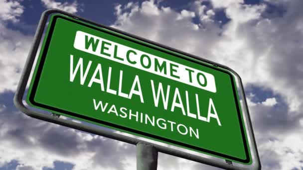 Willkommen Bei Walla Walla Washington Straßenschilder Den Usa Aus Nächster — Stockvideo