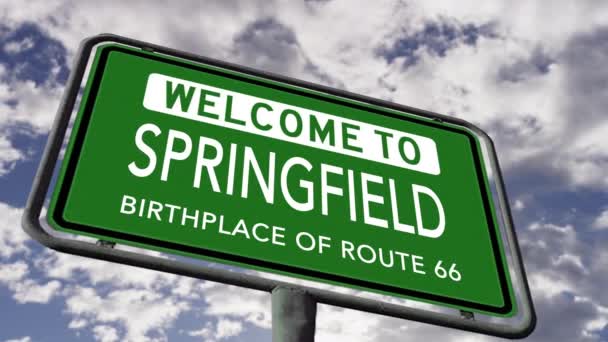 Welkom Springfield Missouri Geboorteplaats Van Route Usa Road Sign Close — Stockvideo