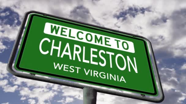 Vítejte Charlestonu Západní Virginie Usa City Road Sign Close Realistické — Stock video