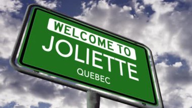 Joliette, Quebec 'e hoş geldin. Kanada Şehir Yol İşareti, Gerçekçi 3D Animasyon 4k