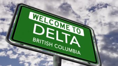Delta, British Columbia 'ya hoş geldiniz. Kanada Şehir Yolu İşareti, Gerçekçi 3D Animasyon