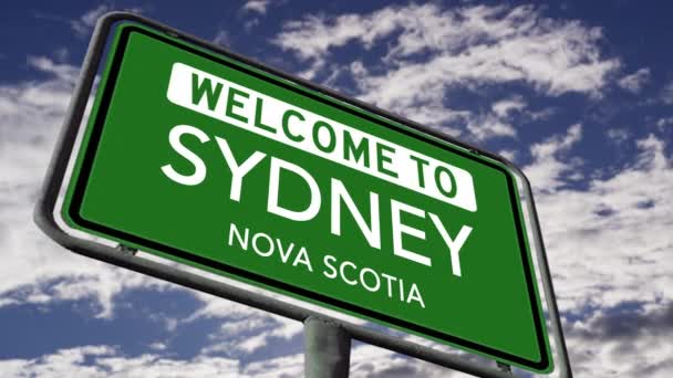 欢迎来到新斯科舍省悉尼 加拿大城市路标 现实3D动画4K — 图库视频影像