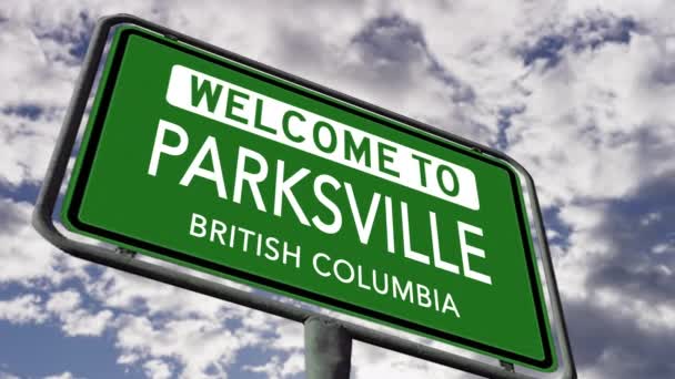 Benvenuti Parksville Columbia Britannica Canadian City Road Sign Animazione Realistica — Video Stock