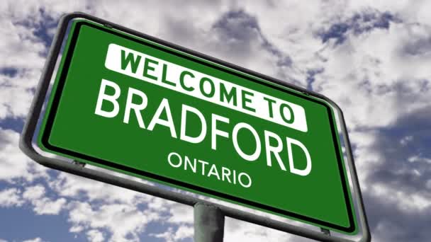 Welkom Bradford Ontario Canadese City Road Sign Realistische Animatie — Stockvideo