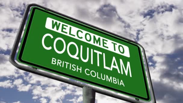 Välkommen Till Coquitlam British Columbia Canadian City Road Sign Realistisk — Stockvideo