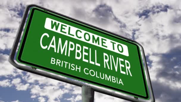欢迎来到不列颠哥伦比亚省坎贝尔河加拿大城市路标 现实3D动画 — 图库视频影像